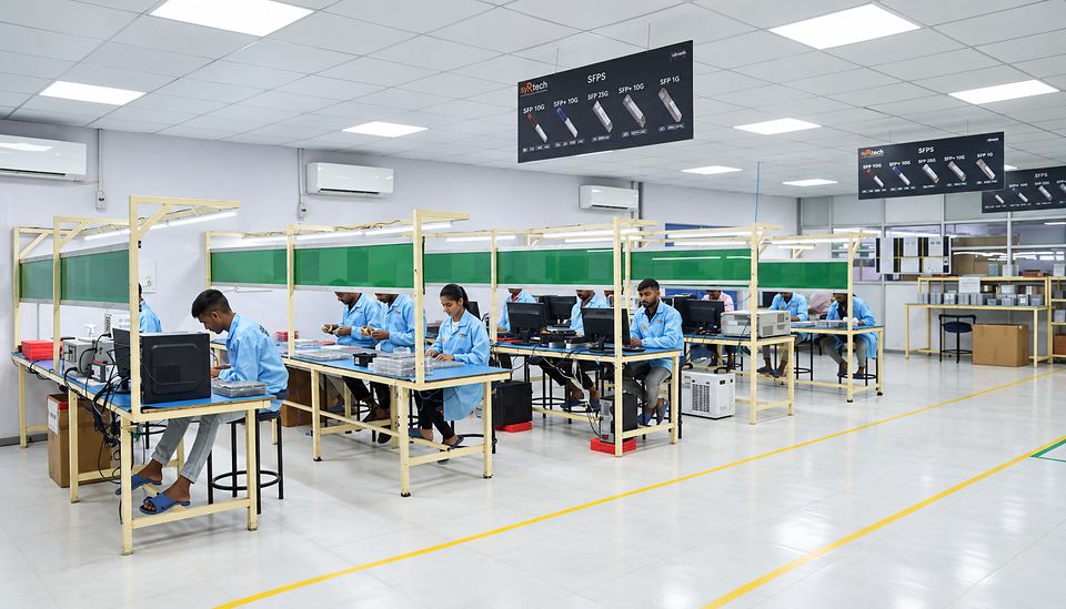 The Syrotech assembly floor with technicians at their workbenches